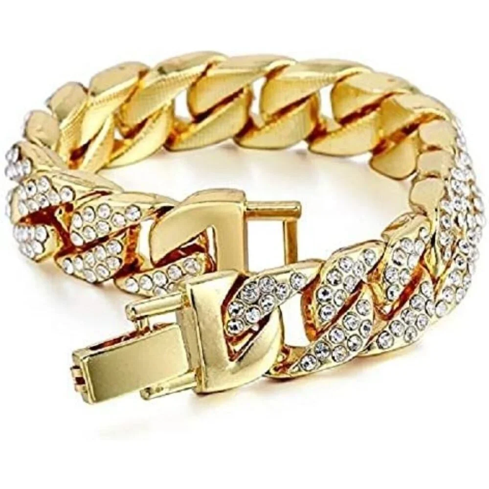 Men's Gold Round Luxury Silver Watch With Bling-ed Out Bracelet L0504b